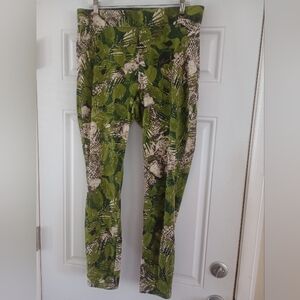 Utopia by Hue Green Flower Print Skinny Jeans High Waist Sz 1X